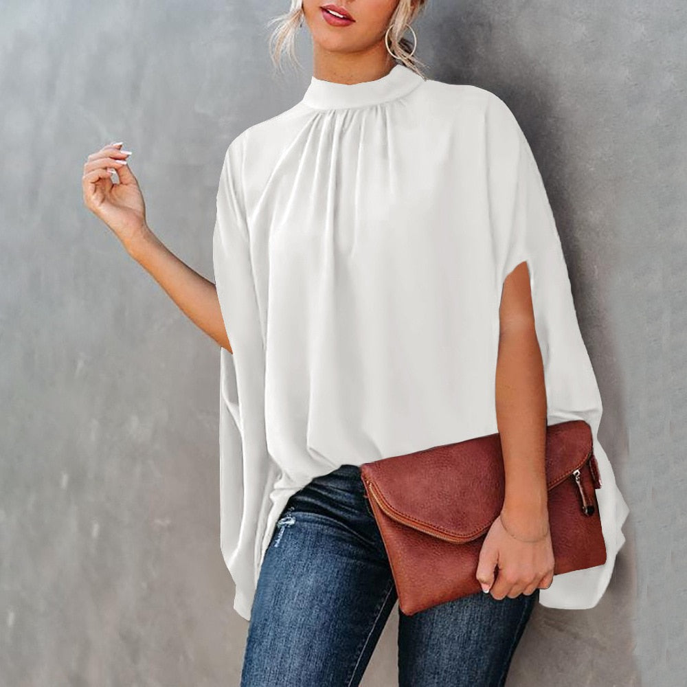Elegante Loszittende Blouse met Vleermuismouwen voor de Zomer | Casual Mode Streetwear Top