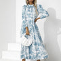 Elegantes Lockeres Langarm-Kleid mit Blumenmuster | Herbst Festkleidung