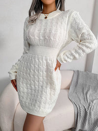 Warmer gestrickter sexy Pullover mit Rundhalsausschnitt | Laternenärmel, hohe Taille, Wintermode