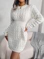 Warmer gestrickter sexy Pullover mit Rundhalsausschnitt | Laternenärmel, hohe Taille, Wintermode