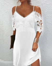 Summer Lace Spaghetti Strap Mini Dress | Sexy Sleeveless V-Neck Solid Color