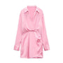 Elegantes rosa Satin Wickelkleid | Langarm Mini Kleid
