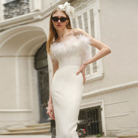 Sexy Trägerloses Feder-Bodycon-Kleid | Rückenfreies Midi-Bandage-Party-Kleid