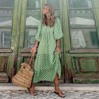 Zomer Boho Jurk met Pofmouwen en V-Hals Bloemenprint | Casual Vakantie Strandkleding