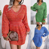 Elegant V-Hals Trui Jurk met Lange Mouwen | Gebreide Mini Jurk voor de Herfst