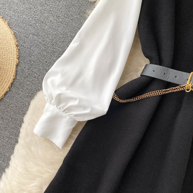 Stylish Lantern Sleeve Blouse & Knitted Vest | Two-Piece Set