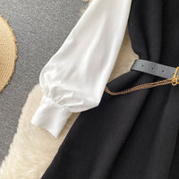 Stylish Lantern Sleeve Blouse & Knitted Vest | Two-Piece Set