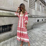 Cazual™: Boho V-Ausschnitt Kleid mit Puffärmeln