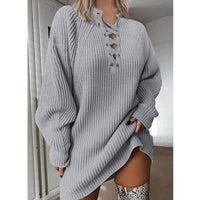 V-hals Herfst Lange Mouw Gebreide Pullover Trui Jurk | Sexy Vetersluiting