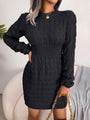 Herbst Laternenärmel Winter Sexy Pulloverkleid mit Rundhalsausschnitt | Hohe Taille, gestrickter enger Rock