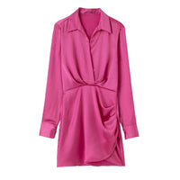 Elegante Roze Satijnen Wikkeljurk | Lange Mouwen Mini Jurk