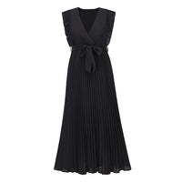 Elegante Mouwloze V-Hals Zomerjurk | Geplooide Chiffon Maxi met Riem