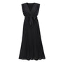 Elegantes Ärmelloses V-Ausschnitt Sommerkleid | Falten Chiffon Maxi mit Gürtel
