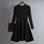 Schickes O-Neck Langarm-Pulloverkleid | Dickes gestricktes Mini-Outfit