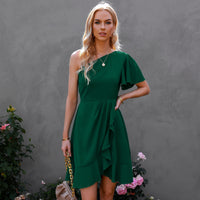 Elegant Ruffles One-Shoulder Evening Dress | Stylish European Party Clothing