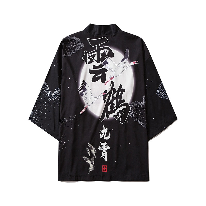 Japanese Wave Carp Print Coat Traditional