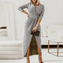 Elegantes V-Ausschnitt Langarmkleid | Tailliertes Kleid
