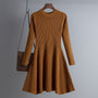 Schickes O-Neck Langarm-Pulloverkleid | Dickes gestricktes Mini-Outfit
