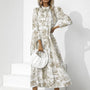 Elegantes Lockeres Langarm-Kleid mit Blumenmuster | Herbst Festkleidung