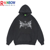 Gothic Schwarzer Print Hoodie | Damen Streetwear Top