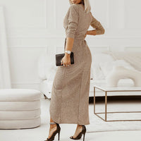 Elegante V-Hals Lange Mouw Jurk | Taille-Gesneden Jurk