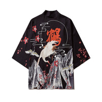 Japanese Wave Carp Print Coat Traditional