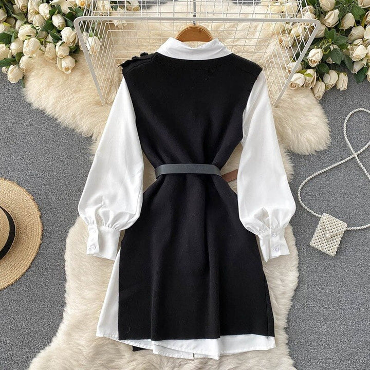 Stylish Lantern Sleeve Blouse & Knitted Vest | Two-Piece Set