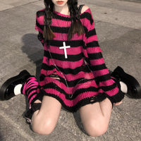 Karrram Pink Striped Gothic Sweaters