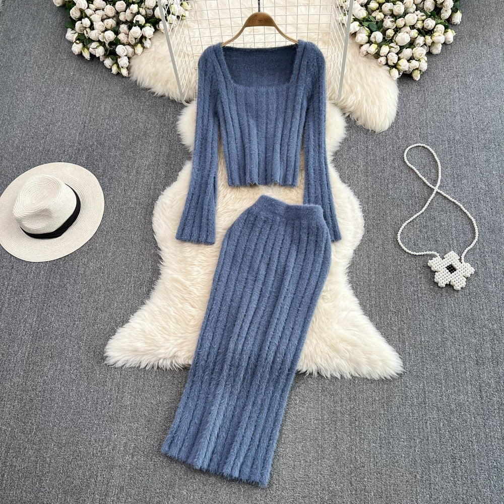 Stylish Knitted Two-Piece Set | Soft Sweater & Bodycon Skirt