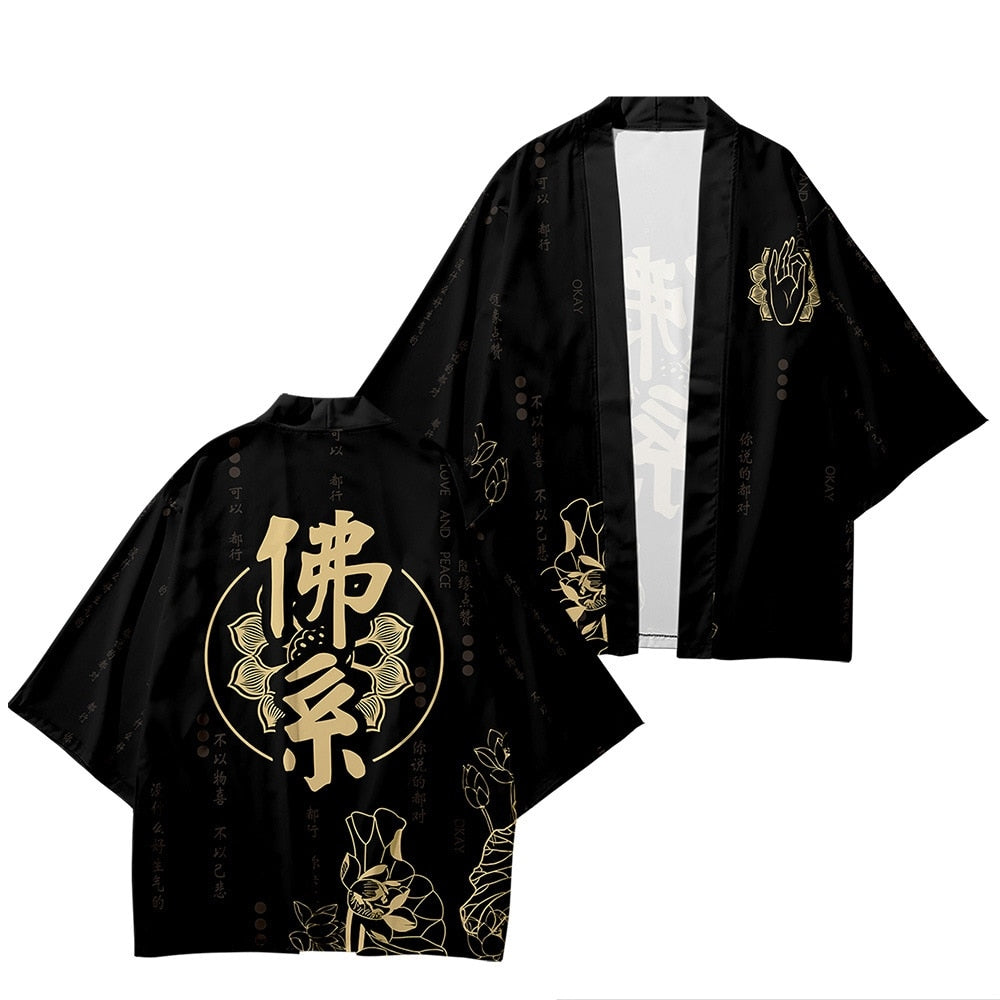 Japanese Wave Carp Print Coat Traditional