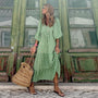 Boho Puffärmel V-Ausschnitt Langes Sommerkleid | Blumenmuster | Lässige Strandkleidung