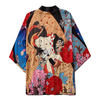 Japanese Wave Carp Print Coat Traditional