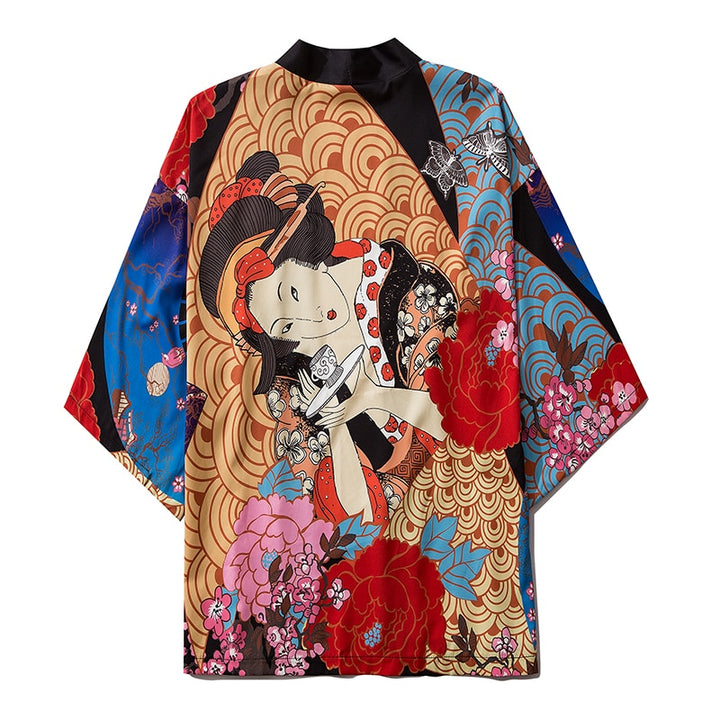 Japanese Wave Carp Print Coat Traditional