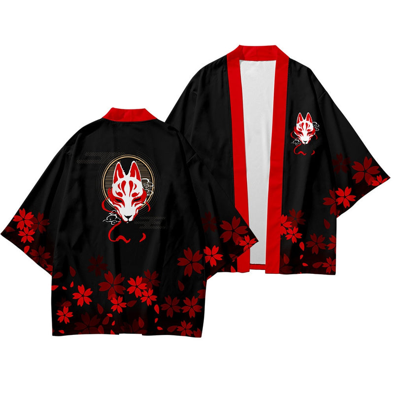 Japanese Wave Carp Print Coat Traditional