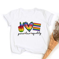 Peace Love Equality Regenboog Grafische T-Shirt | LGBT Trots Retro Zomertop