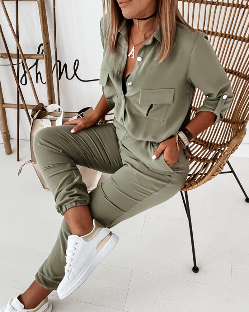 Elegante Jumpsuit met Lange Mouwen en Elastische Taille | Casual Kantoorstijl