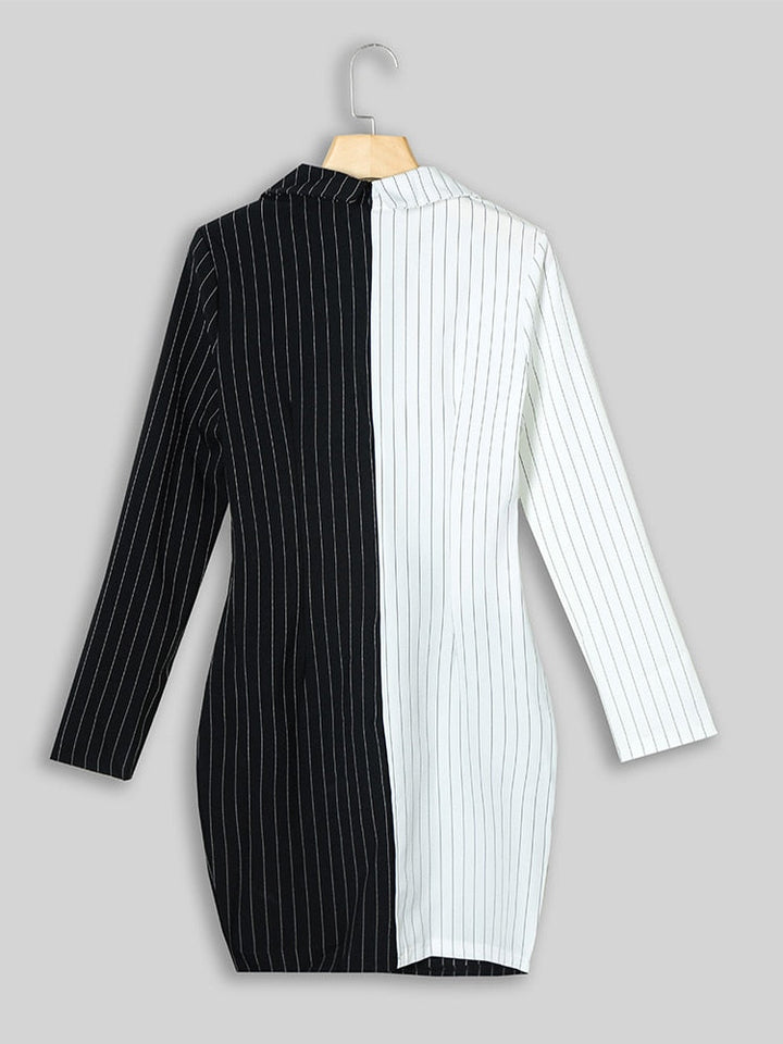 Patchwork Striped Blazer Dress | Office Lady Mini Dress