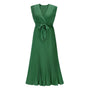 Elegantes Ärmelloses V-Ausschnitt Sommerkleid | Falten Chiffon Maxi mit Gürtel