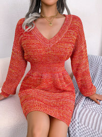 Elegant V-Hals Trui Jurk met Lange Mouwen | Gebreide Mini Jurk voor de Herfst