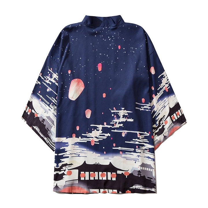 Japanese Wave Carp Print Coat Traditional