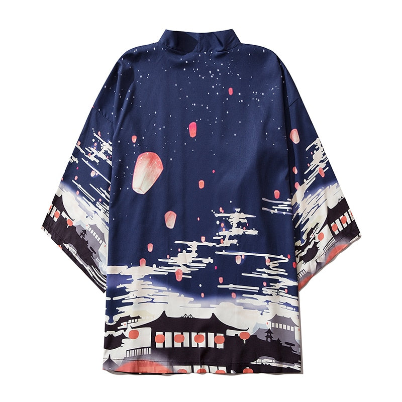 Japanese Wave Carp Print Coat Traditional