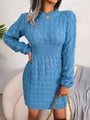 Herbst Laternenärmel Winter Sexy Pulloverkleid mit Rundhalsausschnitt | Hohe Taille, gestrickter enger Rock