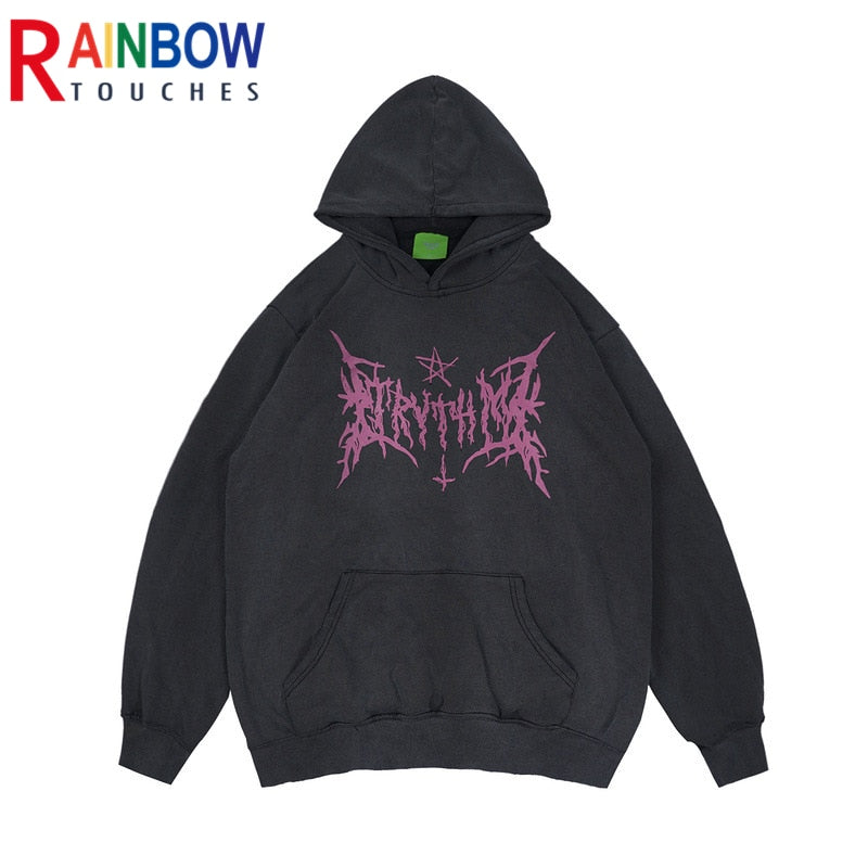 Gothic Schwarzer Print Hoodie | Damen Streetwear Top