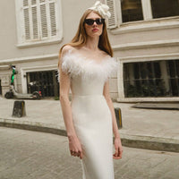 Sexy Trägerloses Feder-Bodycon-Kleid | Rückenfreies Midi-Bandage-Party-Kleid