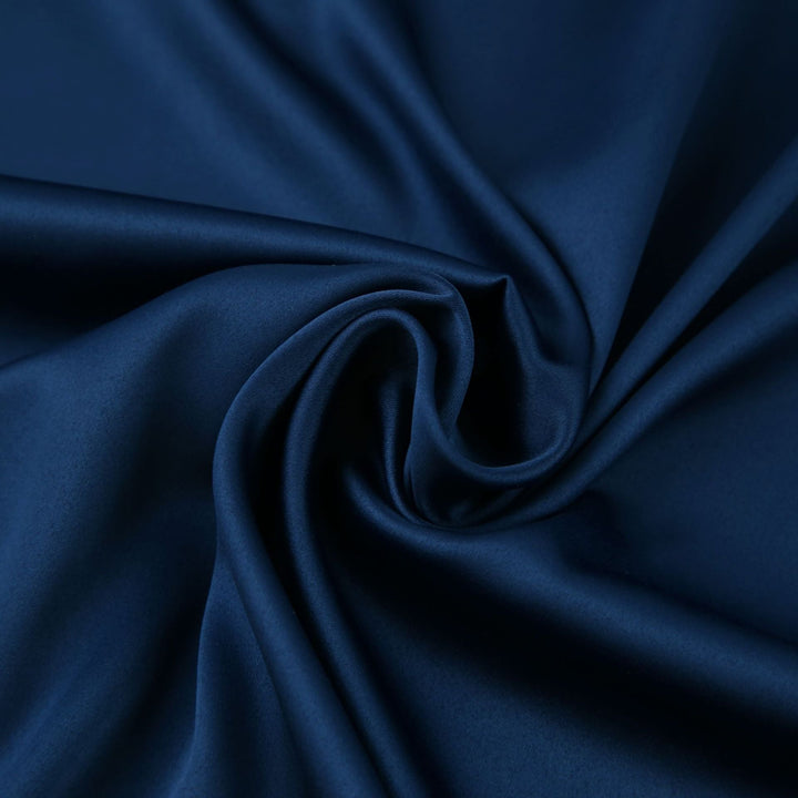 Elegante Marineblauwe Jurk met Lantaarnmouwen en Split in Satijn | Hoge Taille A-Lijn Feest Midi Mode