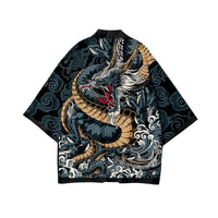 Japanese Wave Carp Print Coat Traditional