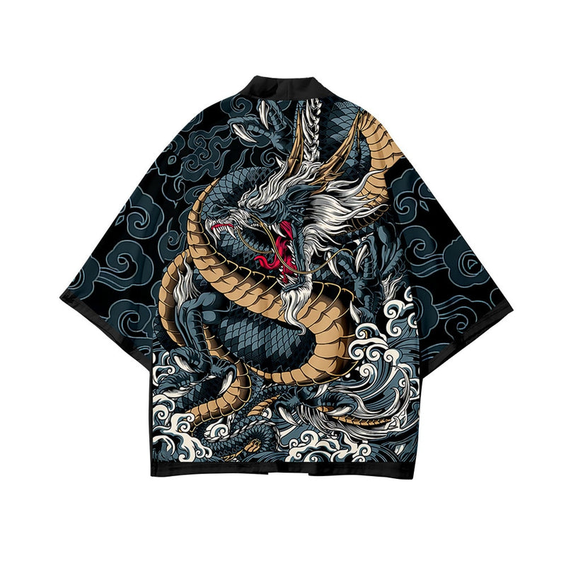 Japanese Wave Carp Print Coat Traditional