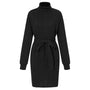 Slim Fit Rollkragen Mini Kleid mit langen Ärmeln | Taillierter Strick mit Gürtel