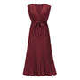 Elegantes Ärmelloses V-Ausschnitt Sommerkleid | Falten Chiffon Maxi mit Gürtel