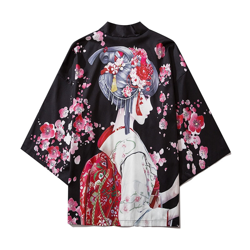 Japanese Wave Carp Print Coat Traditional